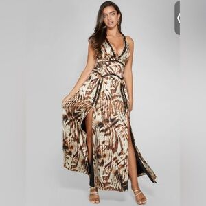 Guess by Marciano Satin Animal Print Maxi Dress